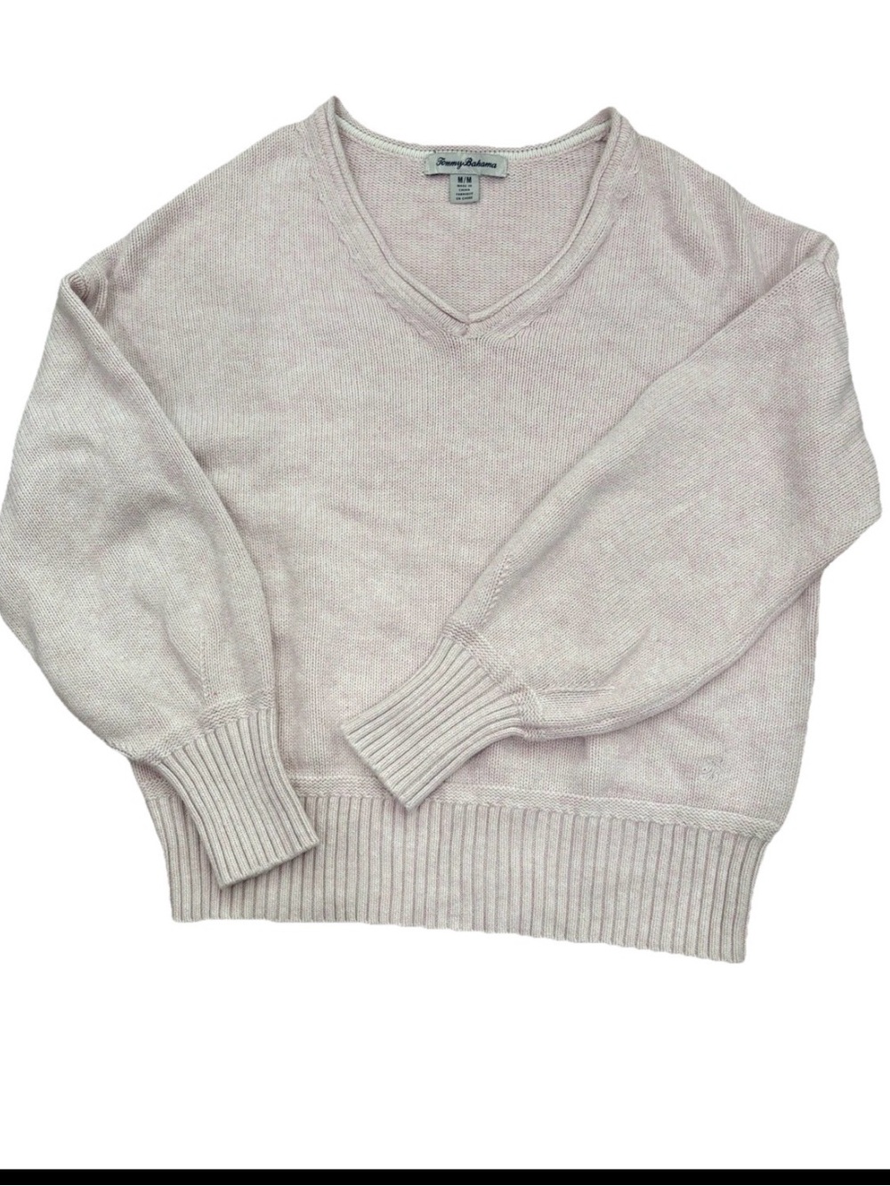 **NOT FOR SALE** Tommy Bahama Blush Pink Rose Heather 100% Cotton V-Neck Sweater